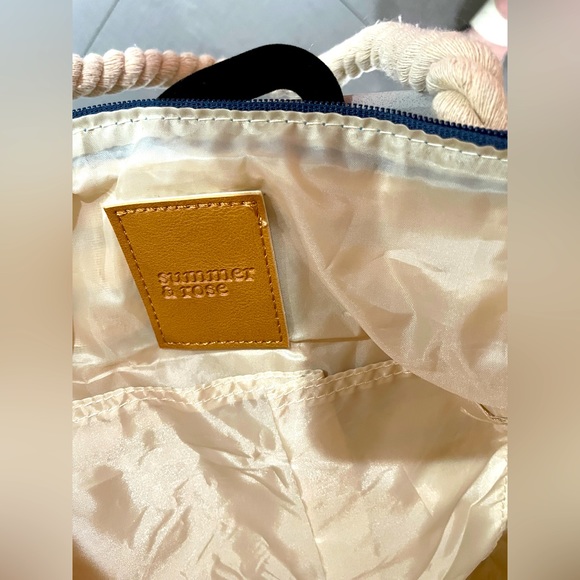 Summer & Rose striped lined canvas tote. Navy and White - Picture 3 of 5